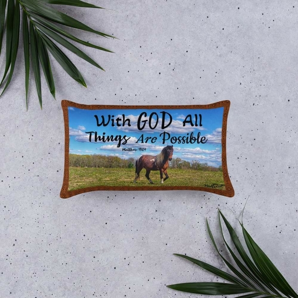Decor pillow With God all is Possible horse westen brown blue - Picture 2 of 7